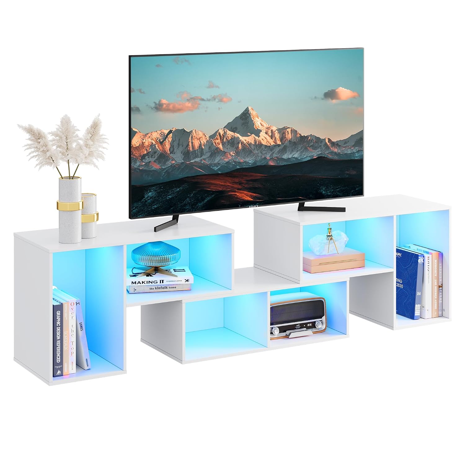 Gaming Console Tv Stand - Verstellbarer TV-Ständer mit LED-Streifen, Modernes Entertainment-Center,