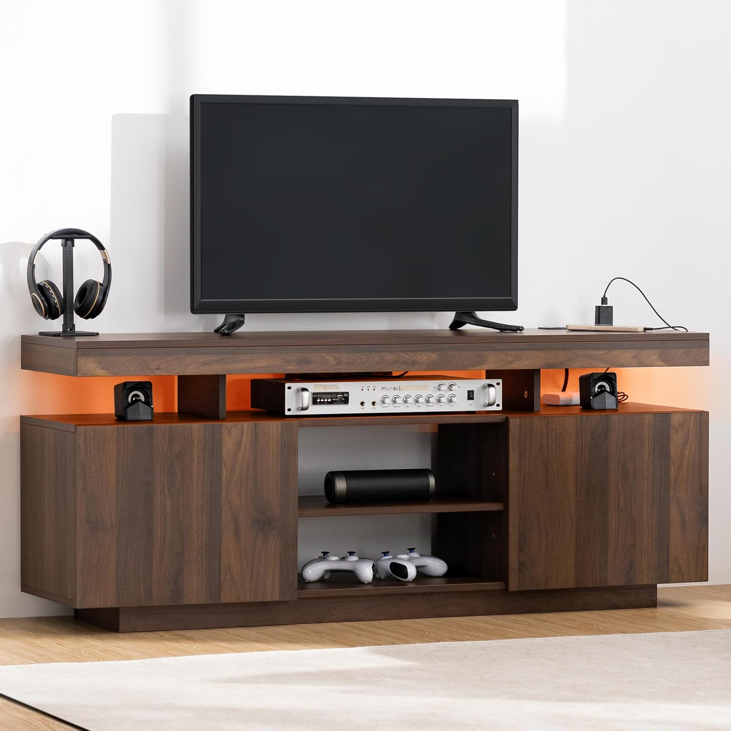 Gaming Console Tv Stand - LED-TV-Ständer mit Steckdosen & Stauraum, Gaming-Medienkonsole