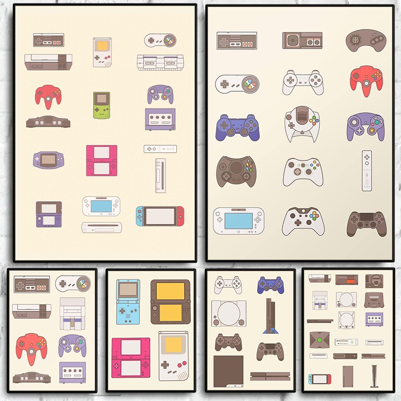 Gaming Console With Games - Videospiel-Handheld- und Konsolen-Evolution Poster Gamepad Leinwandbild