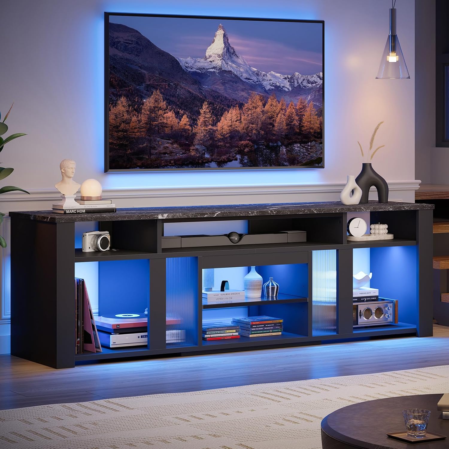 Gaming Console Tv Stand - 80 Zoll TV-Ständer, Entertainment-Center, LED-Beleuchtung, Verstellbare